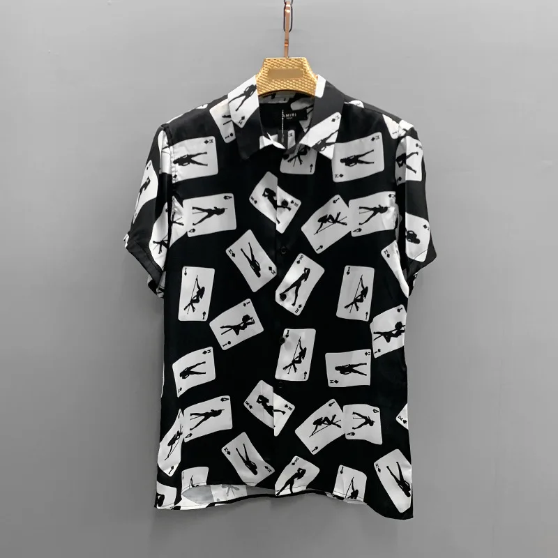 

Meichao short sleeve shirt Amiri poker printed pure silk fabric lining