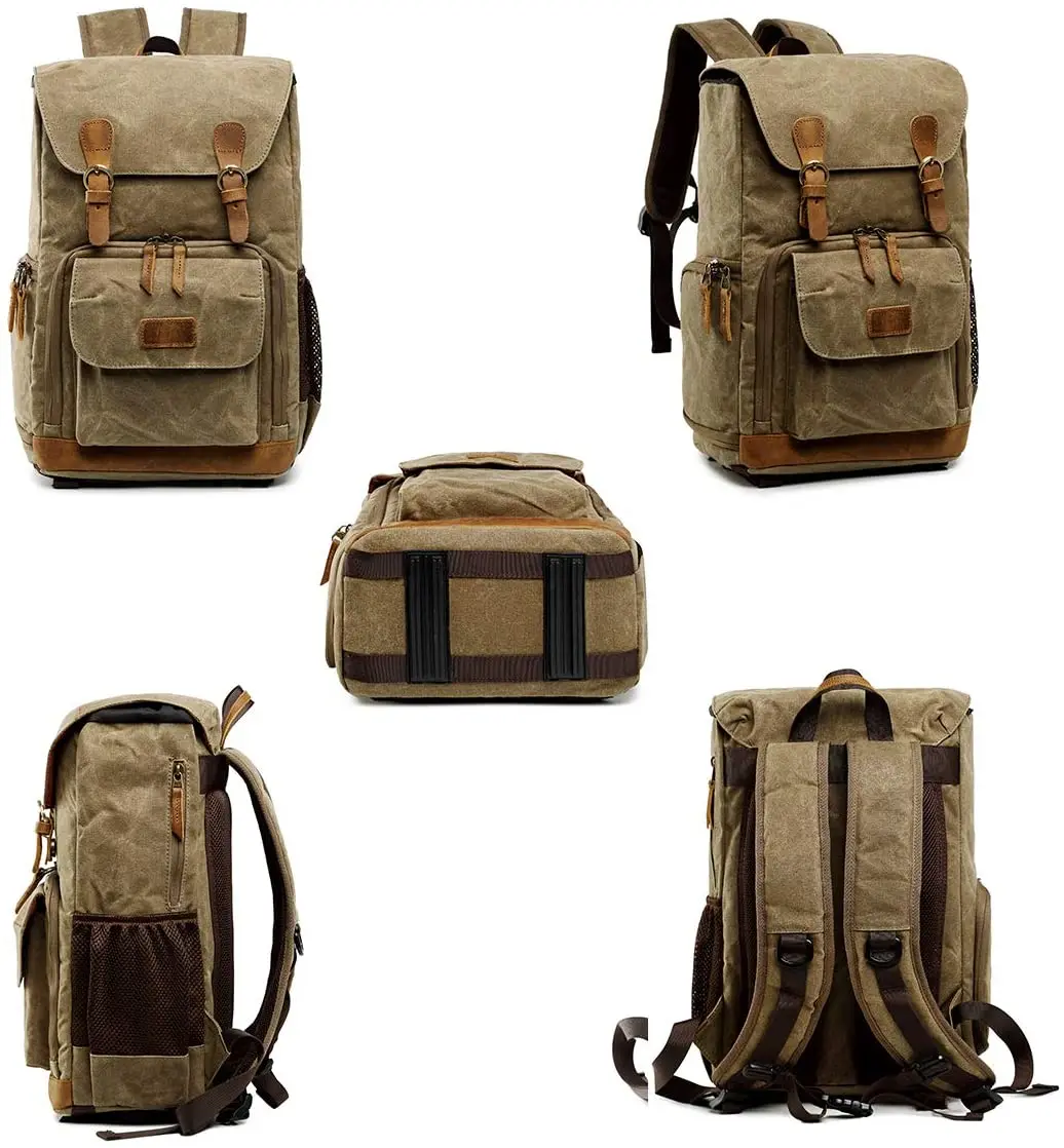 waterproof oiled wax canvas slr dslr camera backpack large capacity camera case bag for 14 inch laptop and tripod travel bag free global shipping