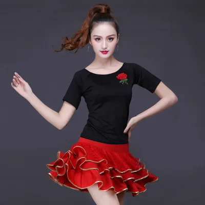 Женский костюм для латинских танцев новая летняя футболка с коротким рукавом и