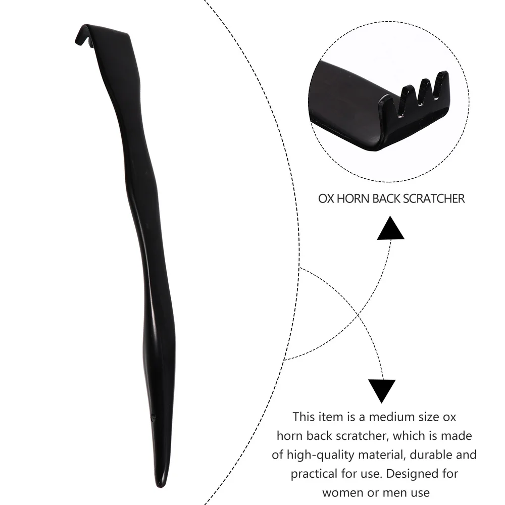 

1pc Medium Size Ox Horn Back Scratcher Long Handle Back Scratching Tool (Black)