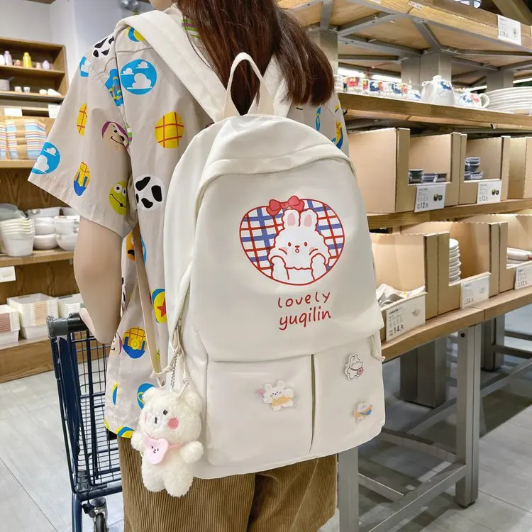 

Japanese College Style Backpack Female Kawaii Cute Student School Bag Korean Version Funny Personality Soft Cute Bunny Bag