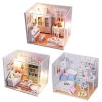 doll house furniture with free dust cover accessories diy dollhouse miniature house toys poppenhuis miniaturen birthday gifts