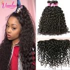 Ванлова человеческие волосы пряди с фронтальной 3 шт. бразильские волнистые волосы пряди с закрытием Волосы Remy Кружева Фронтальные с пряди