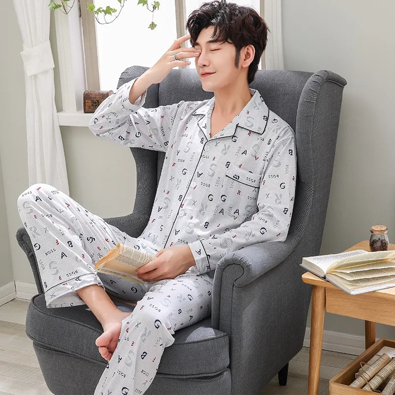 

Men's informal striped cotton pajamas, long sleeve pajamas, family, 2019