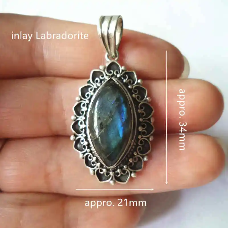 1. Labradorite 10.8g Непальские ручные 925 серебряные ювелирные изделия, инкрустированные натуральным полудрагоценным камнем, милые Амулеты с несколькими бусинами T9025 - Окраска металла: 1. Labradorite 10.8g