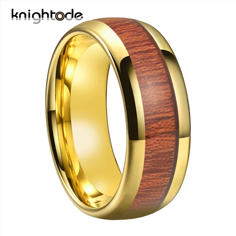Натуральное дерево инкрустация 8 мм с золотым Вольфрам обручальное кольцо из