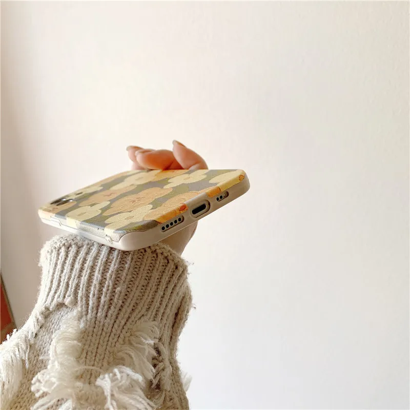 

Retro palace yellow flowers oil painting art Phone Case For iPhone 12 11 Pro Max Xr Xs Max 7 8 Plus 7Plus case Cute soft Cover