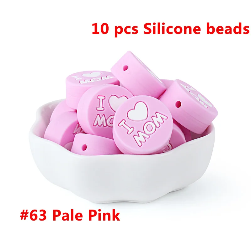 63-10pcs Keep& Grow 10 шт. круглые силиконовые бусы I love Mom Dad грызунок ожерелье бусы DIY Perle Slicone Dentition Kralen игрушки - Цвет: 63-10pcs