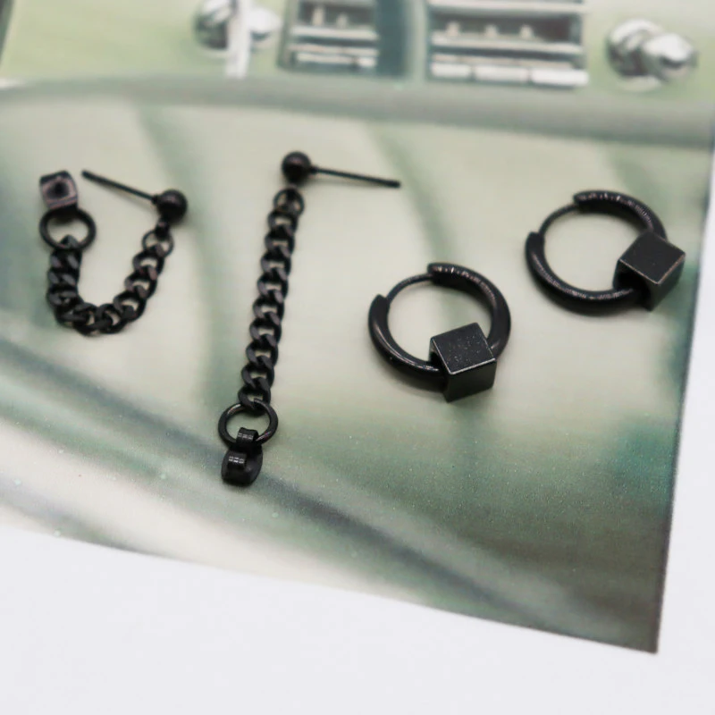 Титановые серьги кольца для мужчин и женщин с кубической цепочкой