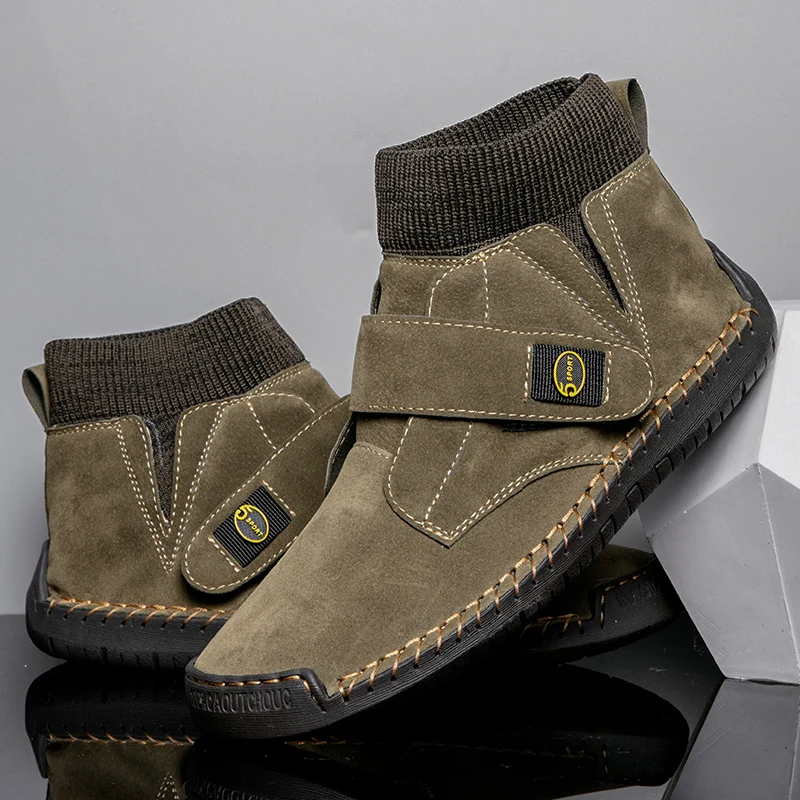 

Мужские кожаные ботинки на нескользящей подошве, с высоким берцем