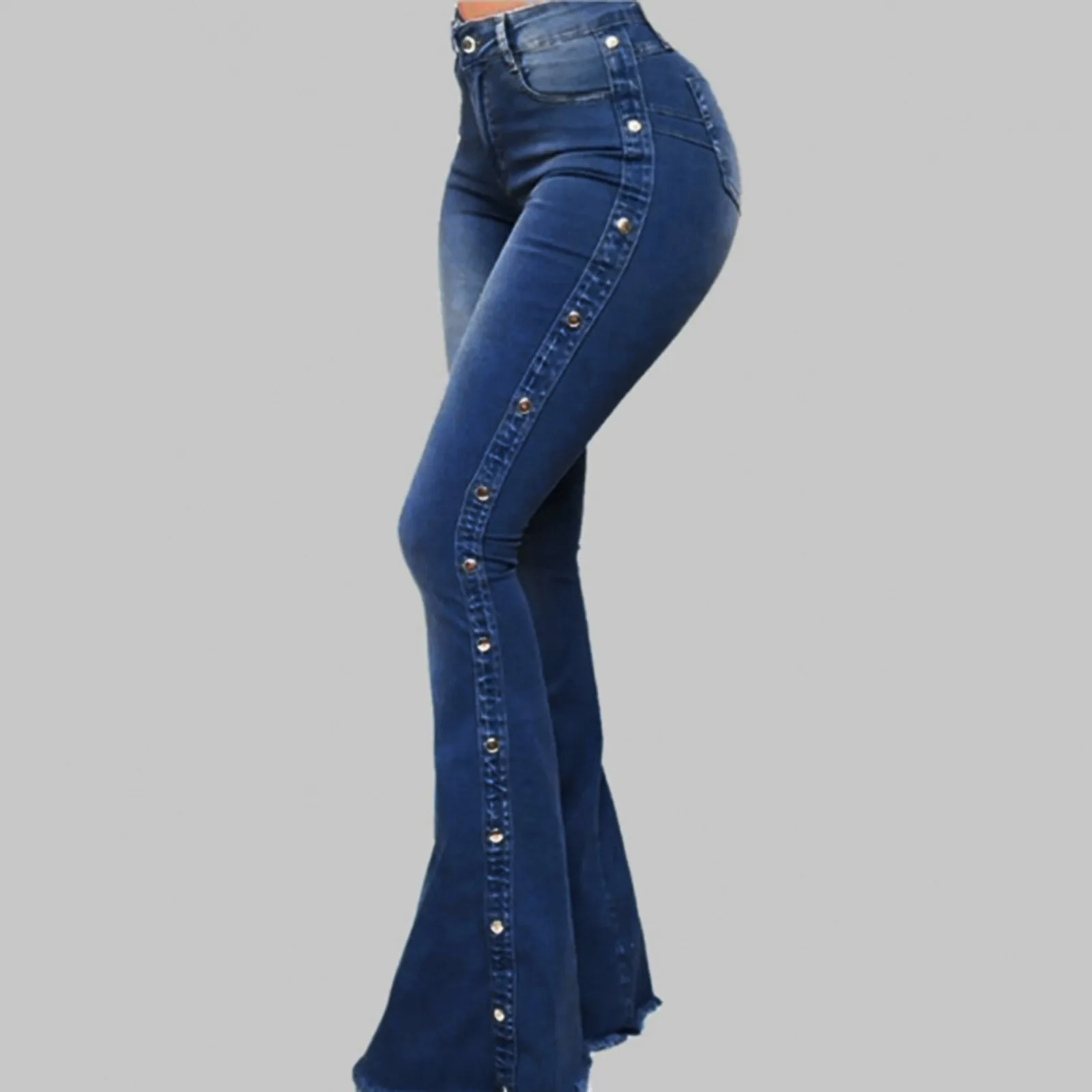 

2021 Women Jeans Solid Color Metal Button Jeans Gradient Washed Trousers Fashion Summer Sexy