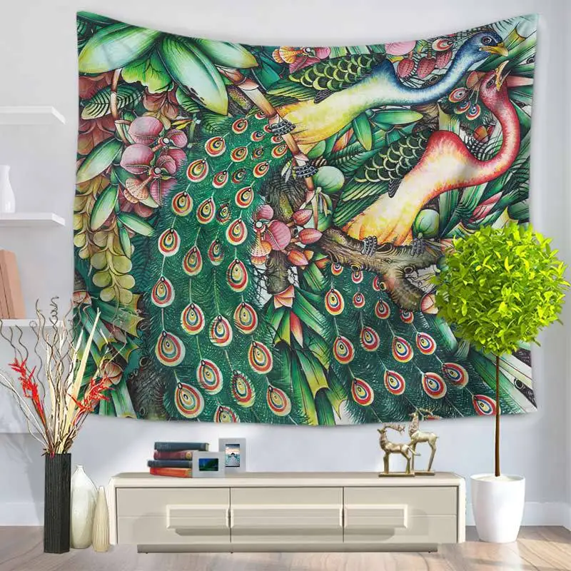 Лес психоделический гобелен индийский настенный павлин картина маслом богемная