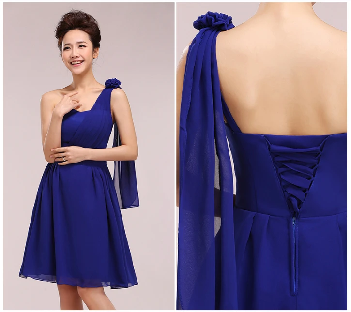 Женское шифоновое платье на одно плечо элегантное короткое ярко синего