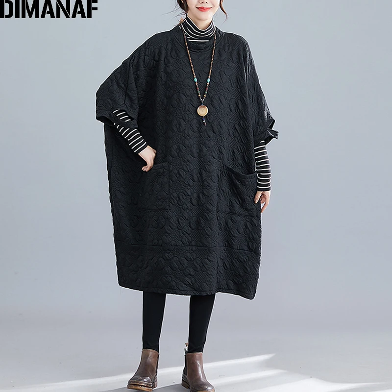 DIMANAF зимнее женское платье выше размера винтажное утолщенное хлопковое