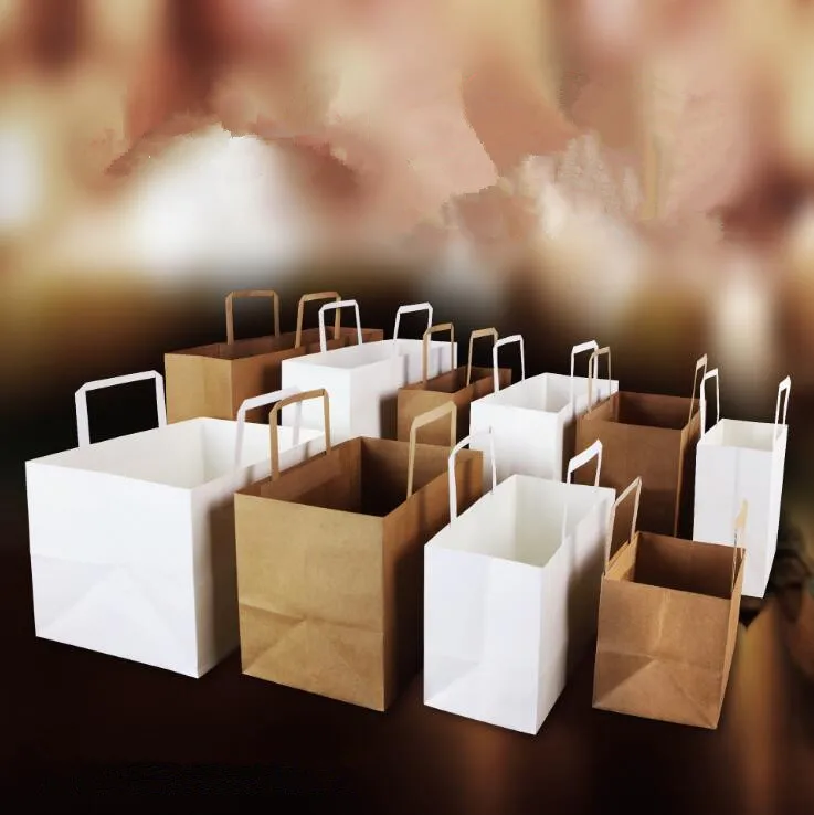 Вынос Еда Бумага сумка подарочные пакеты из крафт бумаги упаковки с плоской