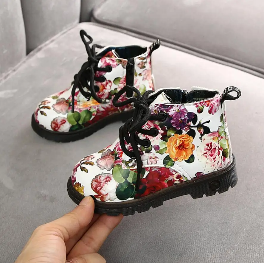 

New Children Print Fashion Boots Autumn Winter Kids Girls Flat Heel Warm Boots PU Snow Boots Girls Short Fashion Boots