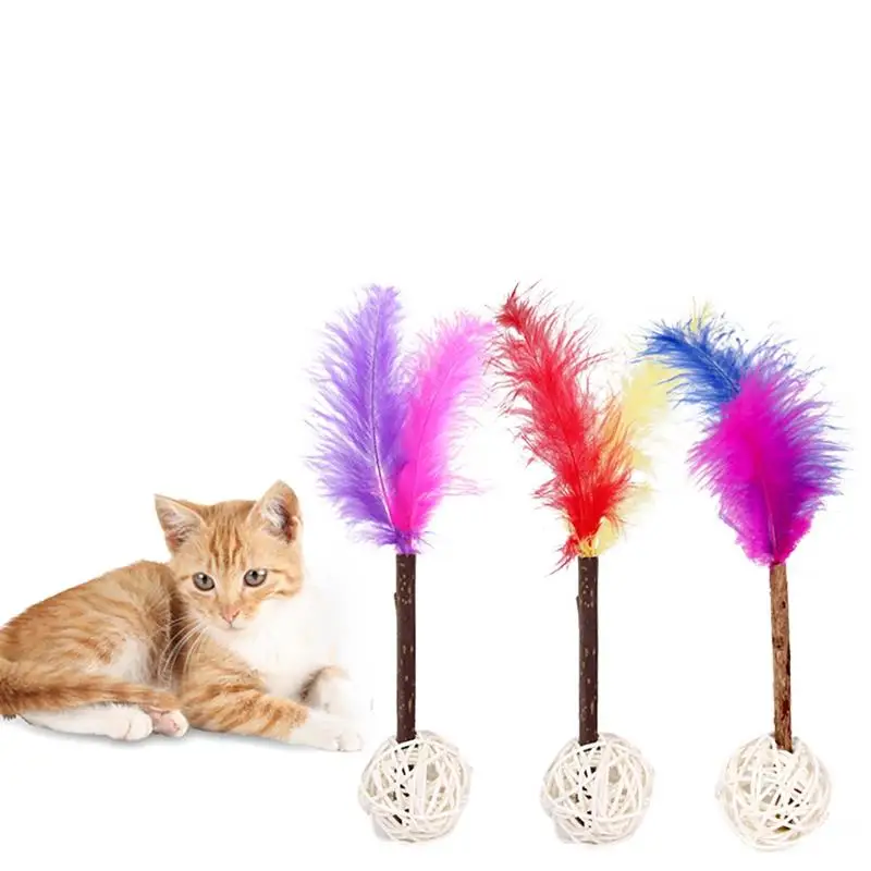 

Dorakitten 1Pc Faux Feather Cat Toy Silvervine Teeth Cleaning Kitten Teaser Wand Interactive Cat Teaser Bell Ball Random Color