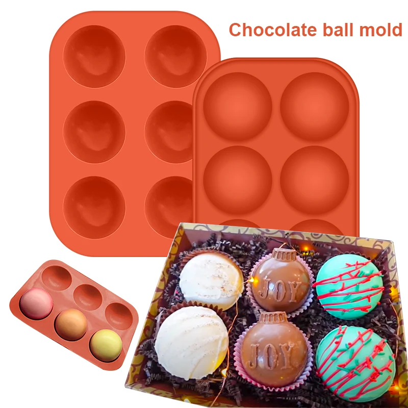 

6 Hole Hot Cocoa Boom molds Half Sphere chocolate bomb silicone molds silicone forms for chocolate with brush Ice Fondant Mould
