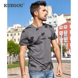 KUEGOU 2022 летняя футболка из 100% хлопка с принтом, Мужская футболка, брендовая футболка с коротким рукавом, Мужская модная одежда больших размеров 380