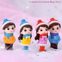 1pair winter dress lovers boy girl studendt people doll toy model statue figurine ornament miniatures home decor