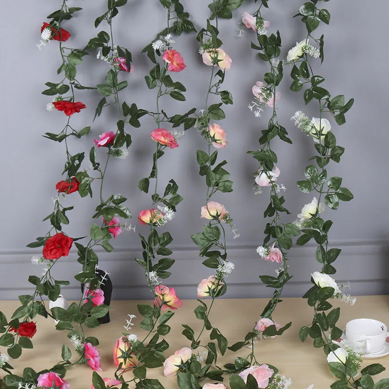 

2.2M Artificial Eucalyptus with Rose Garland Hanging Rattan Vertical Garden Home Table Party Wedding Backdrop Wall Decor Vine