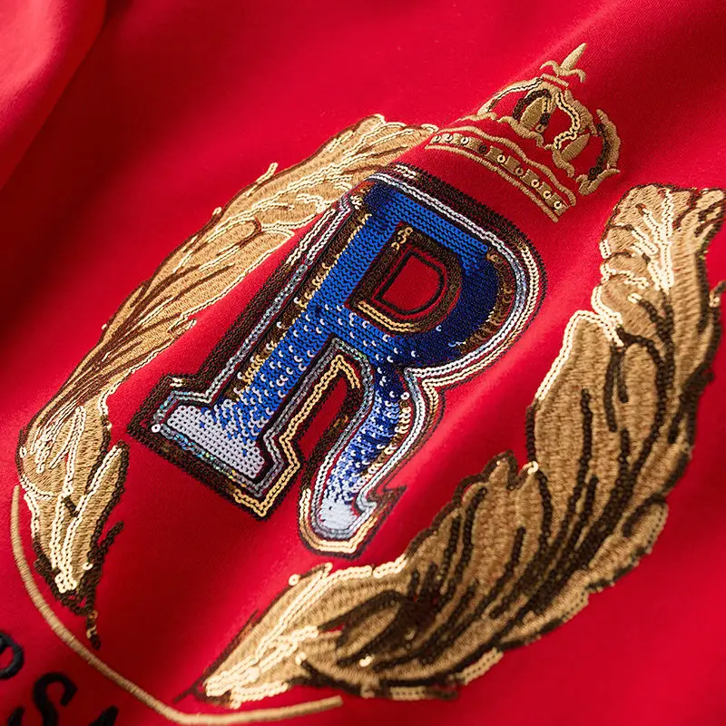 

2021 New Personality Quality Embroidery Flower Big Red Sweater Men's Long-sleeved Trendy and Handsome Bottoming Shirt for Men