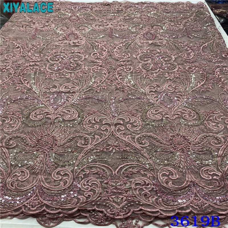 

Heavy Handmade Beaded Embroidery Lace Fabric Hand Craft Lace Fabric High Quality African Net Lace with Sequins KS3619B