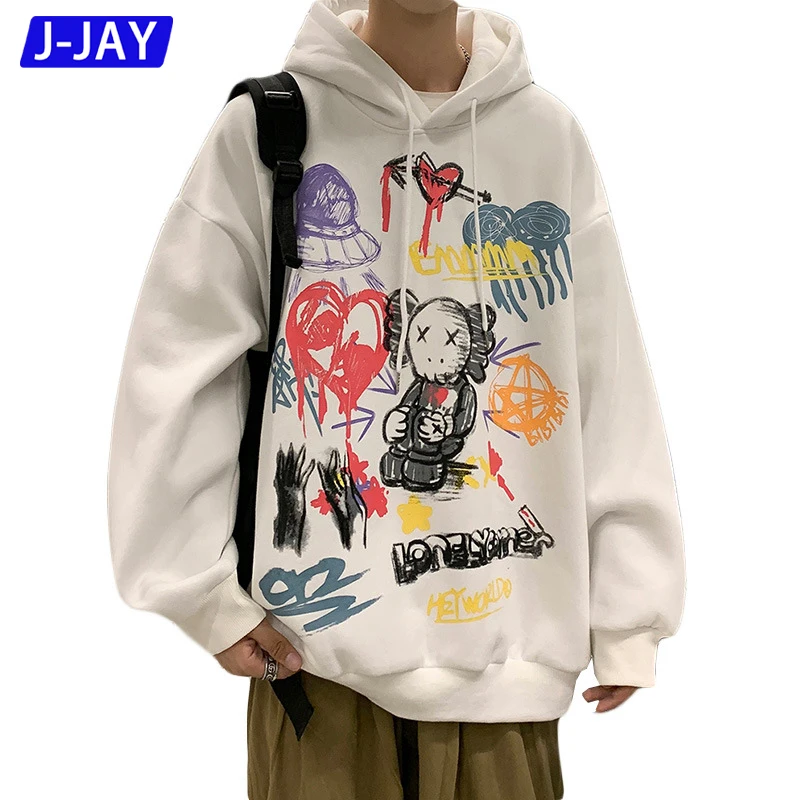 

J-Jay Brand Autumn And Winter Men's Sweatshirt New Design Plus Velvet Thickening Graffiti Printing Trend Wild Korean Version
