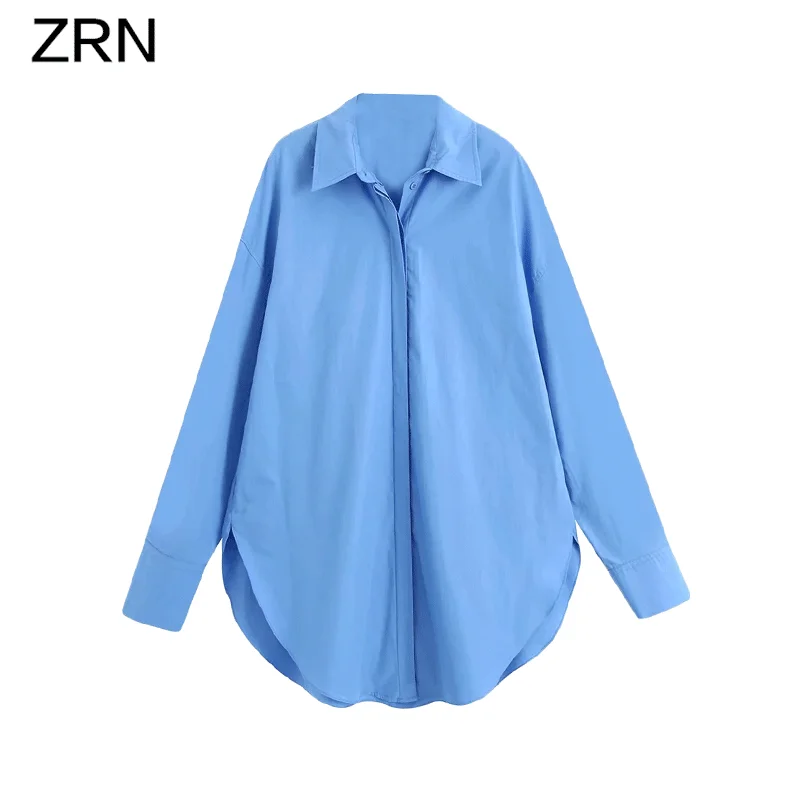 Женская Свободная блузка ZRN в стиле бойфренда с разрезом сбоку и отложным