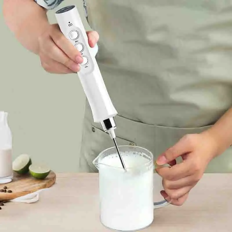 

USB Electric Milk Frother 3 Speeds Cappuccino Coffee Foamer 3 Whisk Handheld Egg Beater Hot Chocolate Latte Drink Mixer Blender