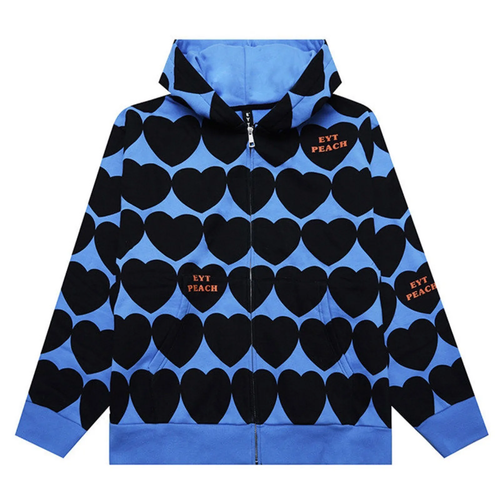 

Hirigin 2021 Heart and Letters Printed Pattern Zipper Closure Coat Hip Hop Streetwear Women Casual Loose Style Hooded Jacket