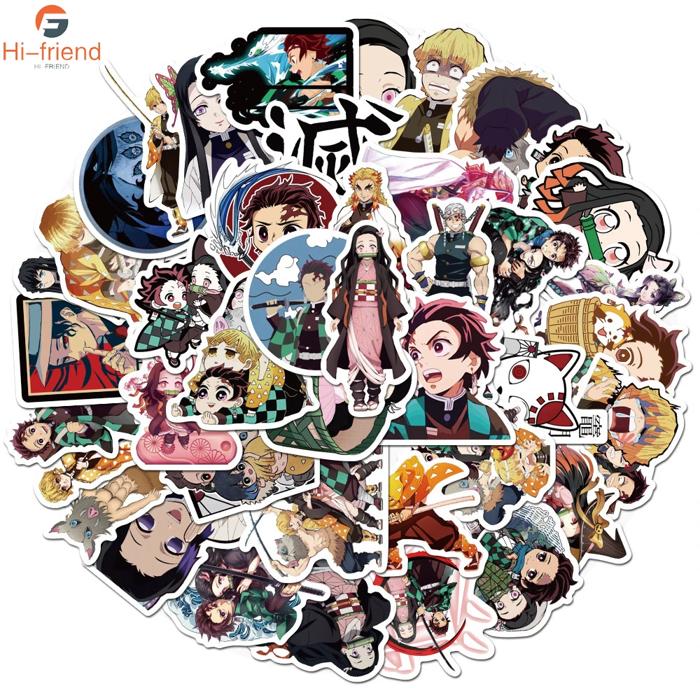 

50Pcs Demon Slayer Waterproof Sticker Kimetsu no Yaiba Tanjirou Sticker Luggage Skateboard Notebook Clothes Teacup Stickers