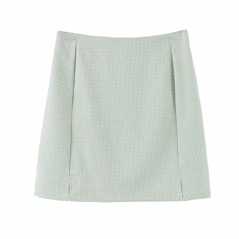 Женская юбка в клетку Повседневная синяя с высокой талией и разрезом на боку 2020 |