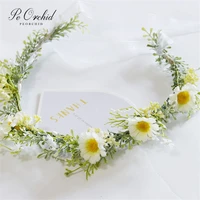 peorchid rustic flower crown bridal hairbands head wreath wedding hair accessories beach brides party headwear floral garland