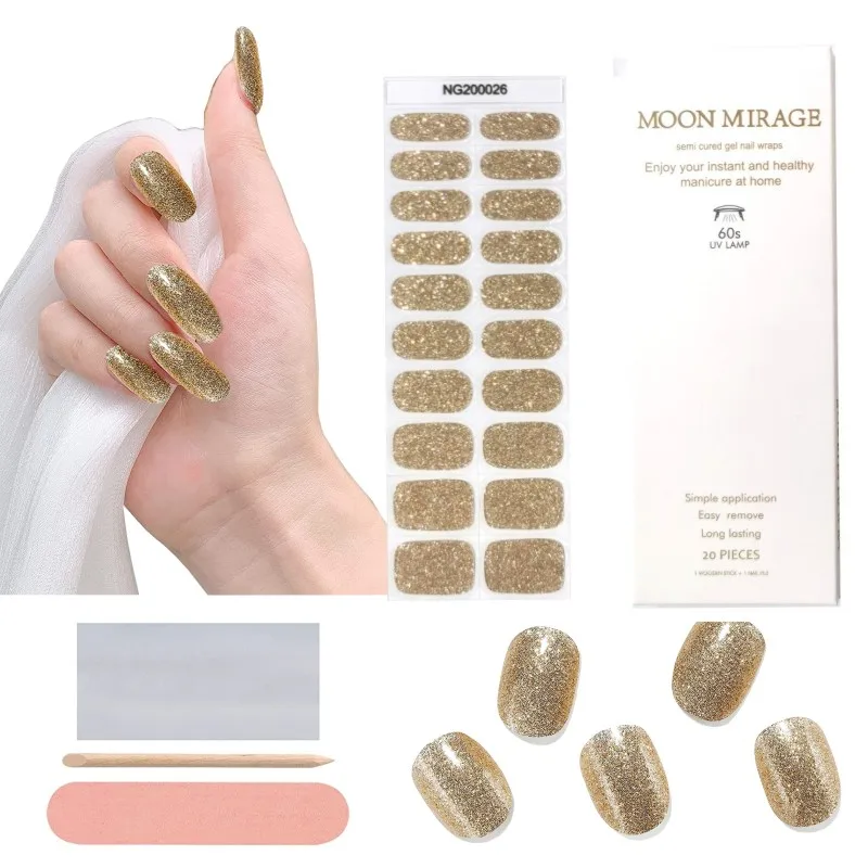 

New Year 3D Gel Nail Stickers on Nails Parts Seal Semicured Strips Real Polish Korea Manicure Consumables Set Decor Gold Glitter