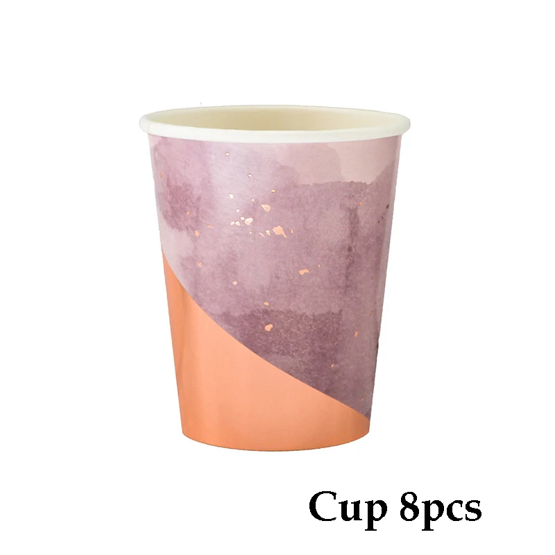 Cups 8pcs Одноразовая посуда фиолетовая Акварельная большая бумажная тарелка высокого качества Вечерние Украшения полосатая розовая чашка тарелка на день рождения свадебные принадлежности - Цвет: Cups 8pcs