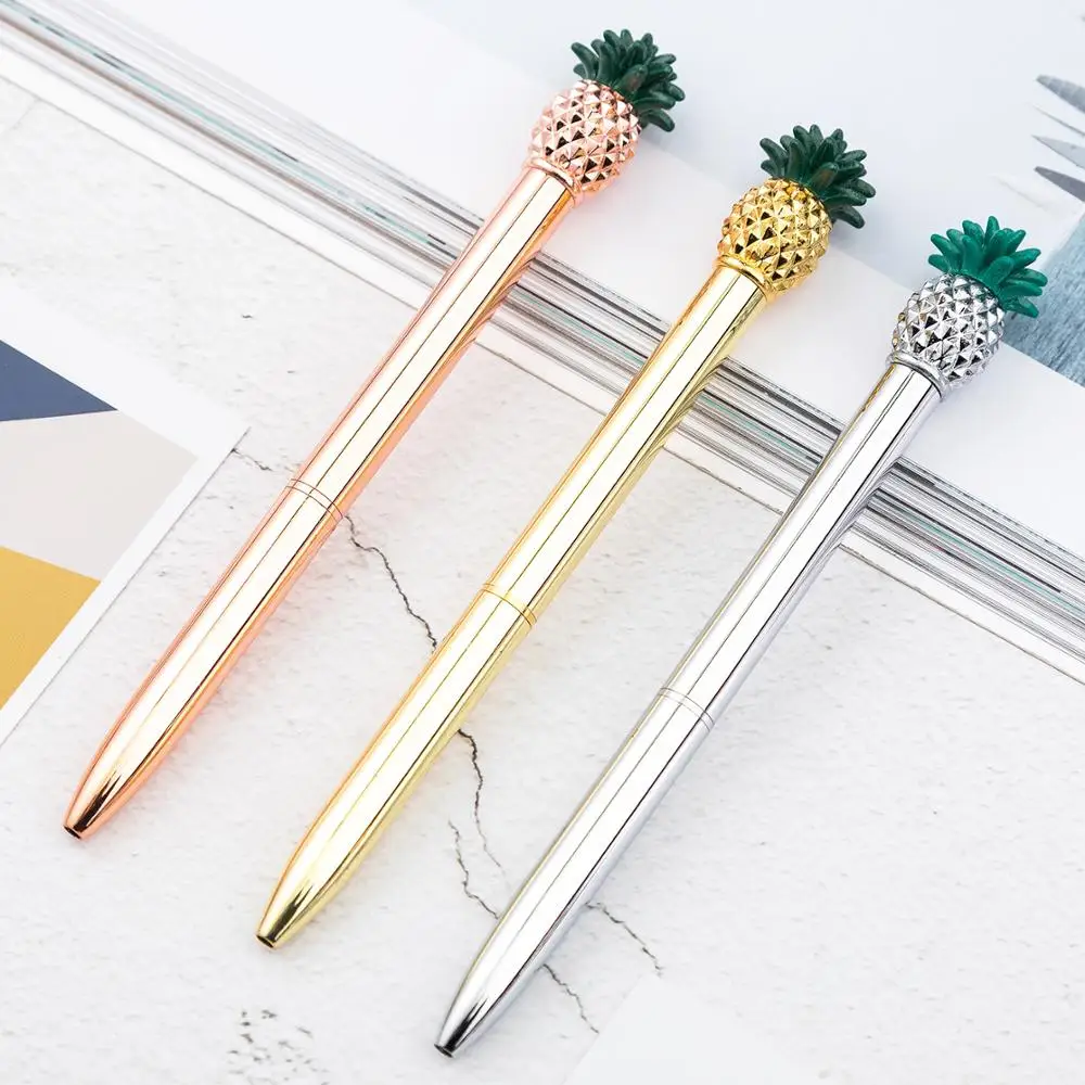 

24 pcs/lot Creative Pineapple Metal Ballpoint pen Cute Business Ball pens Signature pen office School writing supplies