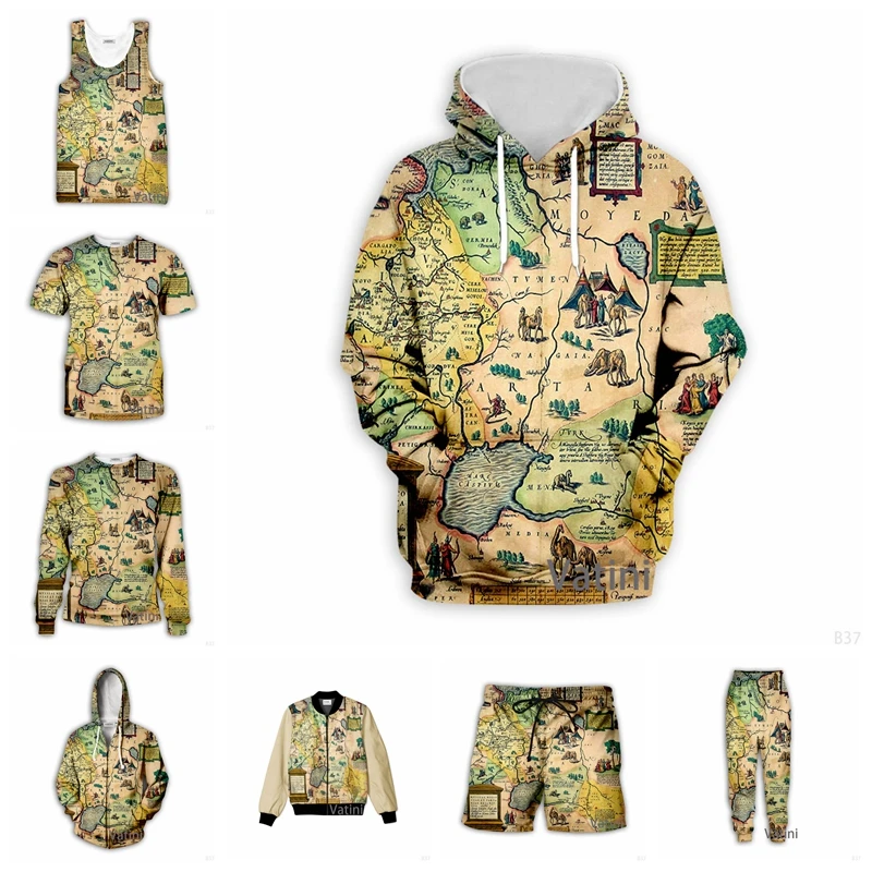 

New Fashion Men Women Old World Map 3D Full Print Hoodies Harajuku Zipper Pullover Sweatshirt Unisex Casual Tracksuit F35