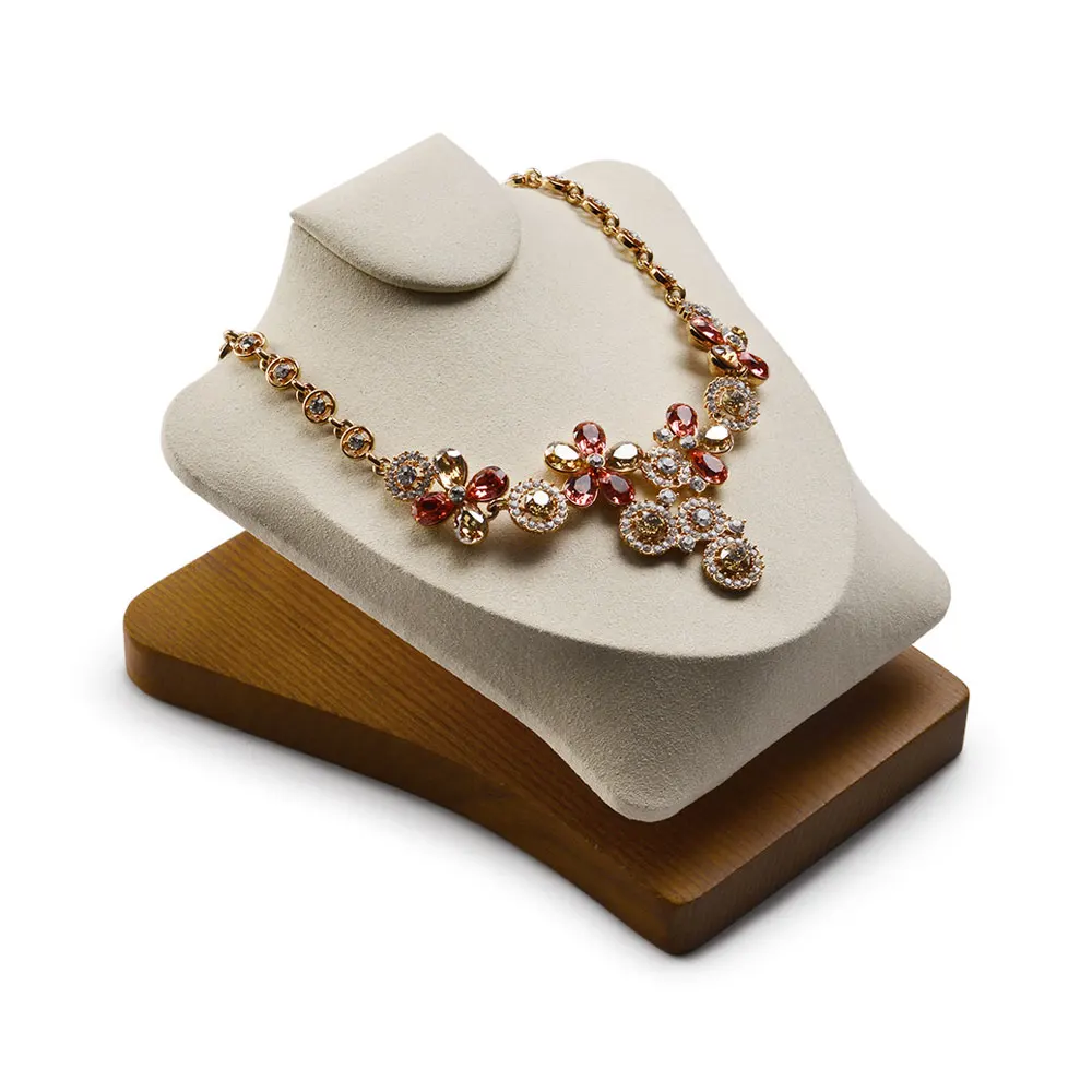 Oirlv Solid Wood New Product Horizontal Portrait Solid Wood Microfiber Model Neck Necklace Display Stand Jewelry Display Props