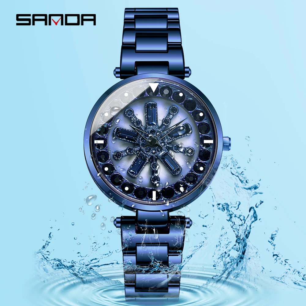 

2019 SANDA Gold Women Watch Fashion Luxury 360 rotate clock Waterproof diving Quartz watches relogio feminino relojes mujer