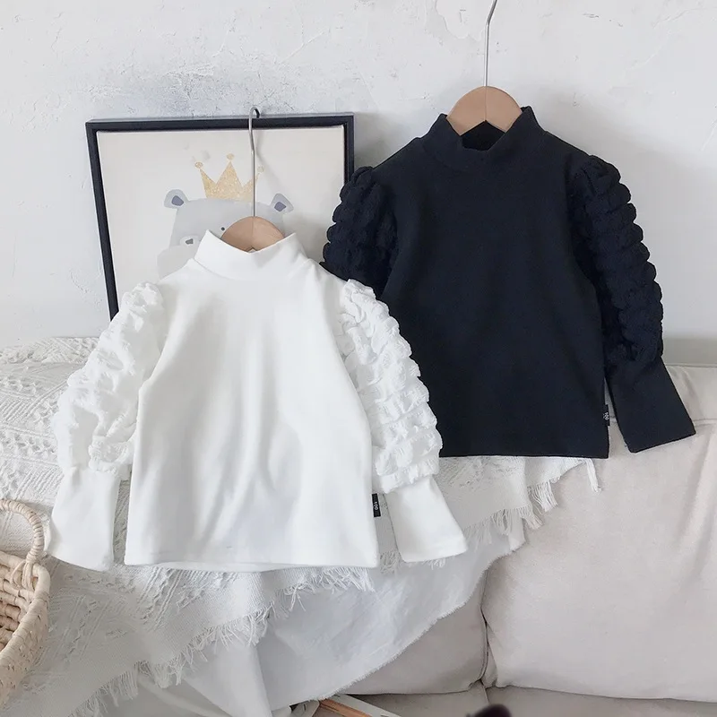 

Autumn Winter Kids Baby Girls Shirt Full Puff Sleeve O-neck Solid Tee Top Long Sleeves Sweater Infant T-shirt Clothes Sweatshirt