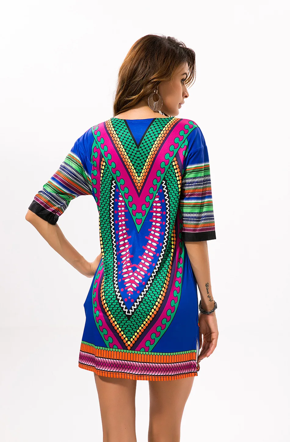 

2019 Bohemian African Women V-Neck Tight Ethnic Style Classic Print Dress