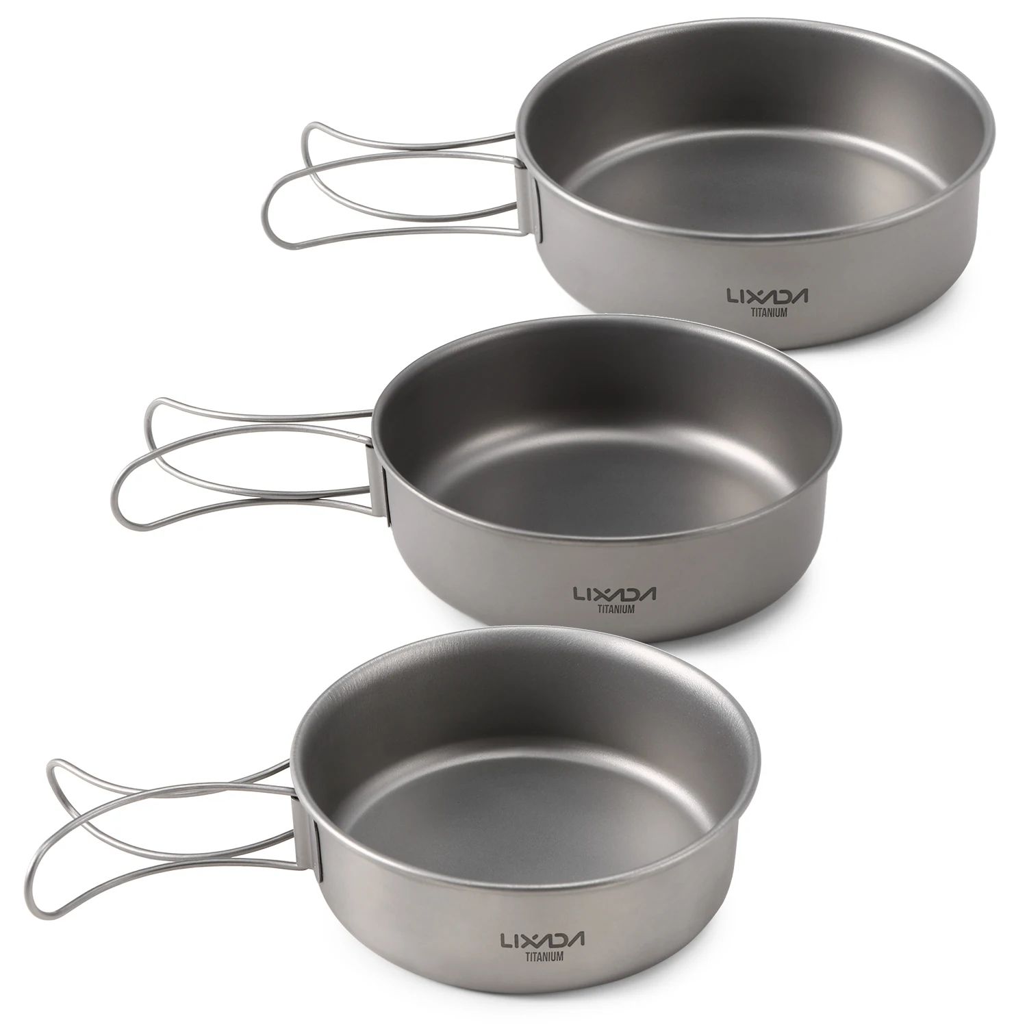 Набор посуды Lixada титановая со складными ручками 3 предмета | Спорт и развлечения