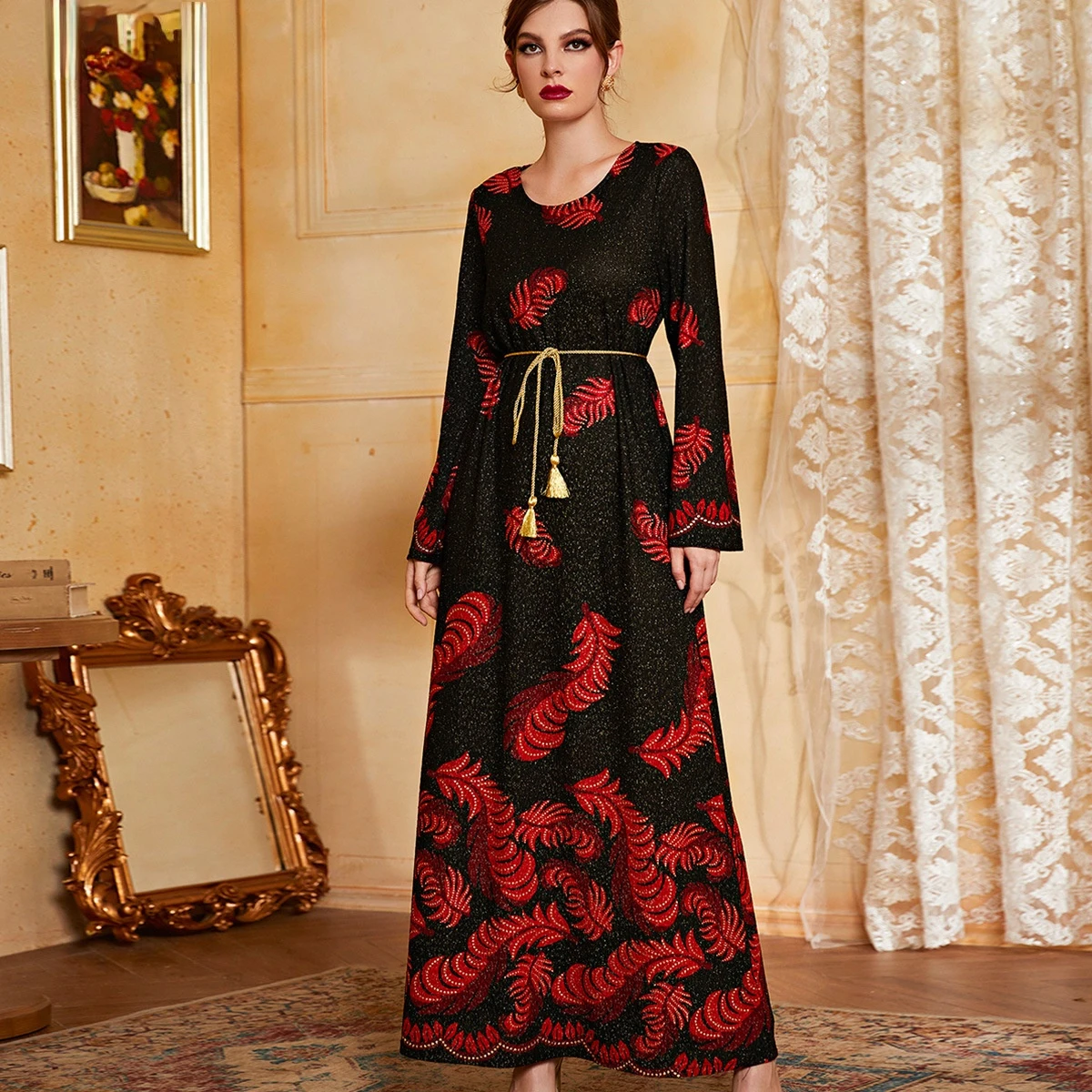 

Мусульманская мода, женская юбка с поясом и принтом, длинная юбка, платья для выпускного вечера, вечерние платья, Abaya, европейская одежда Дуб...