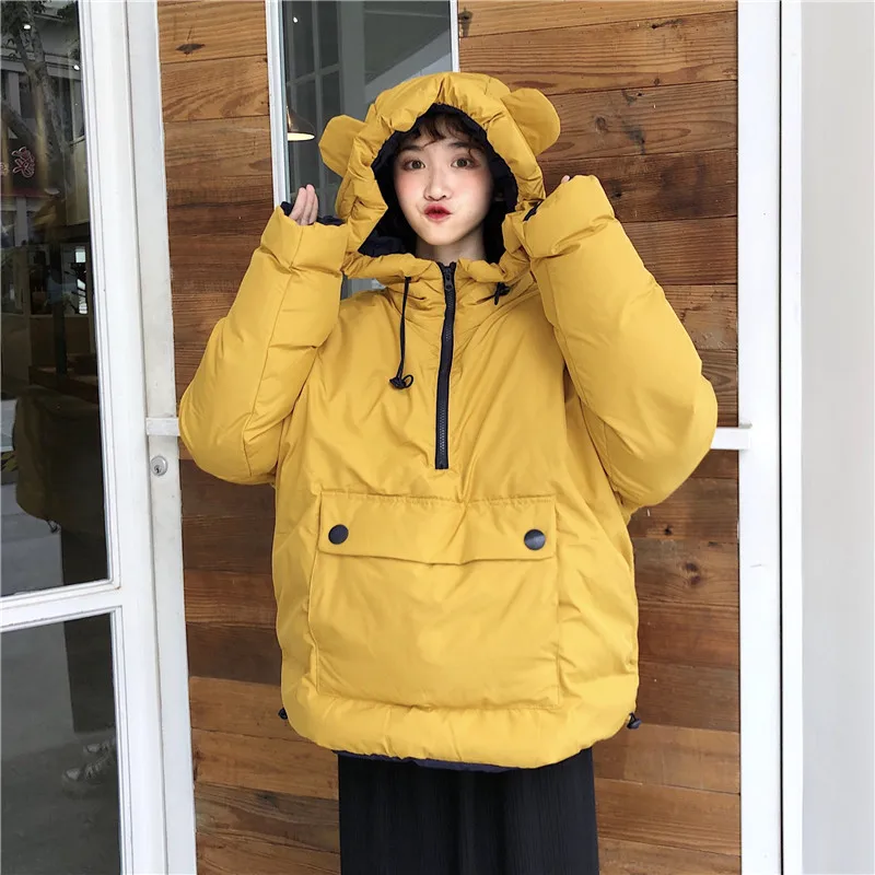 Woherb японский каваи Harajuku девушки зима более размер d парка с капюшоном женские ватные куртки плюс размер пуловер стеганые пальто
