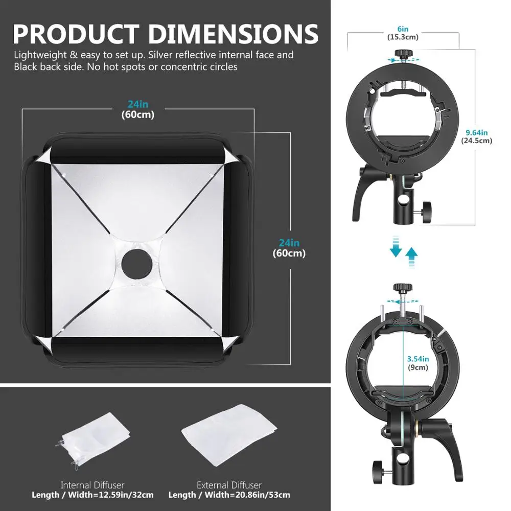Neewer Bowens Mount soфтbox + фотовспышка кронштейн точное управление наклоном встроенная