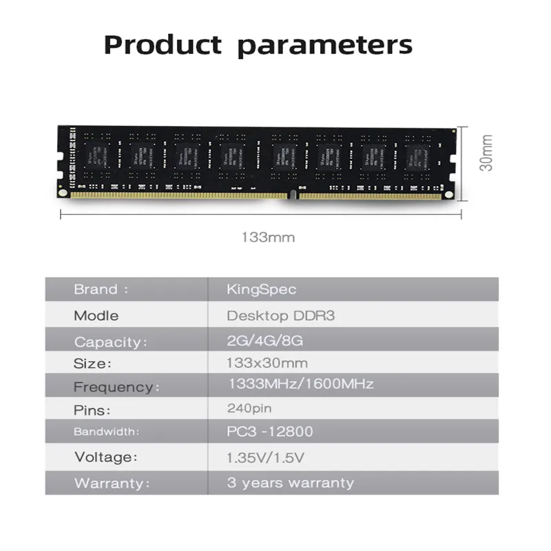 Оперативная память DDR3 KingSpec настольная 4 ГБ 8 1600 МГц для настольного ПК оперативная