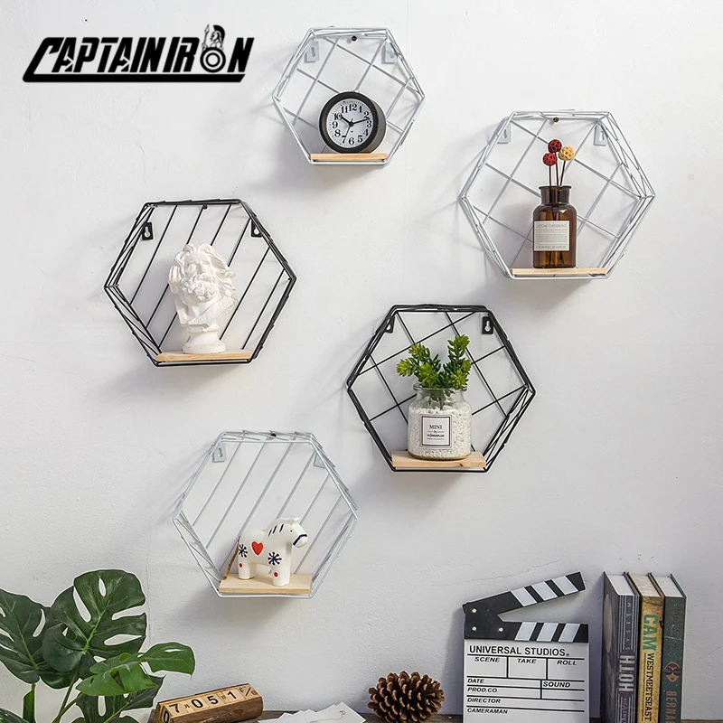Декоративные полки из железа в скандинавском стиле шестигранная настенная полка