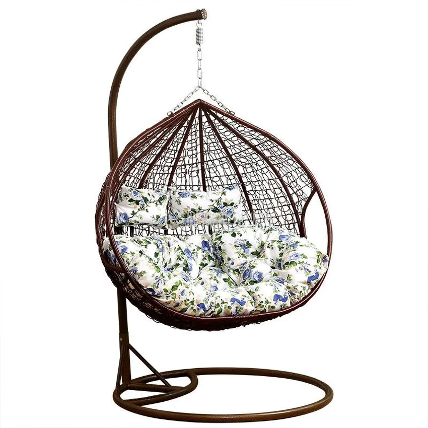 Creative PE Rattan Weave Double Person Seat Swing Hanging Chair With Handrail Home Balcony Living Room Leisure Lazy Lounge Chair