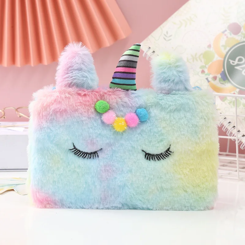 

Unicorn Color Rabbit Hair Symphony Plush Pompom Outdoor Children's Student Travel Backpack Plush Backpacks